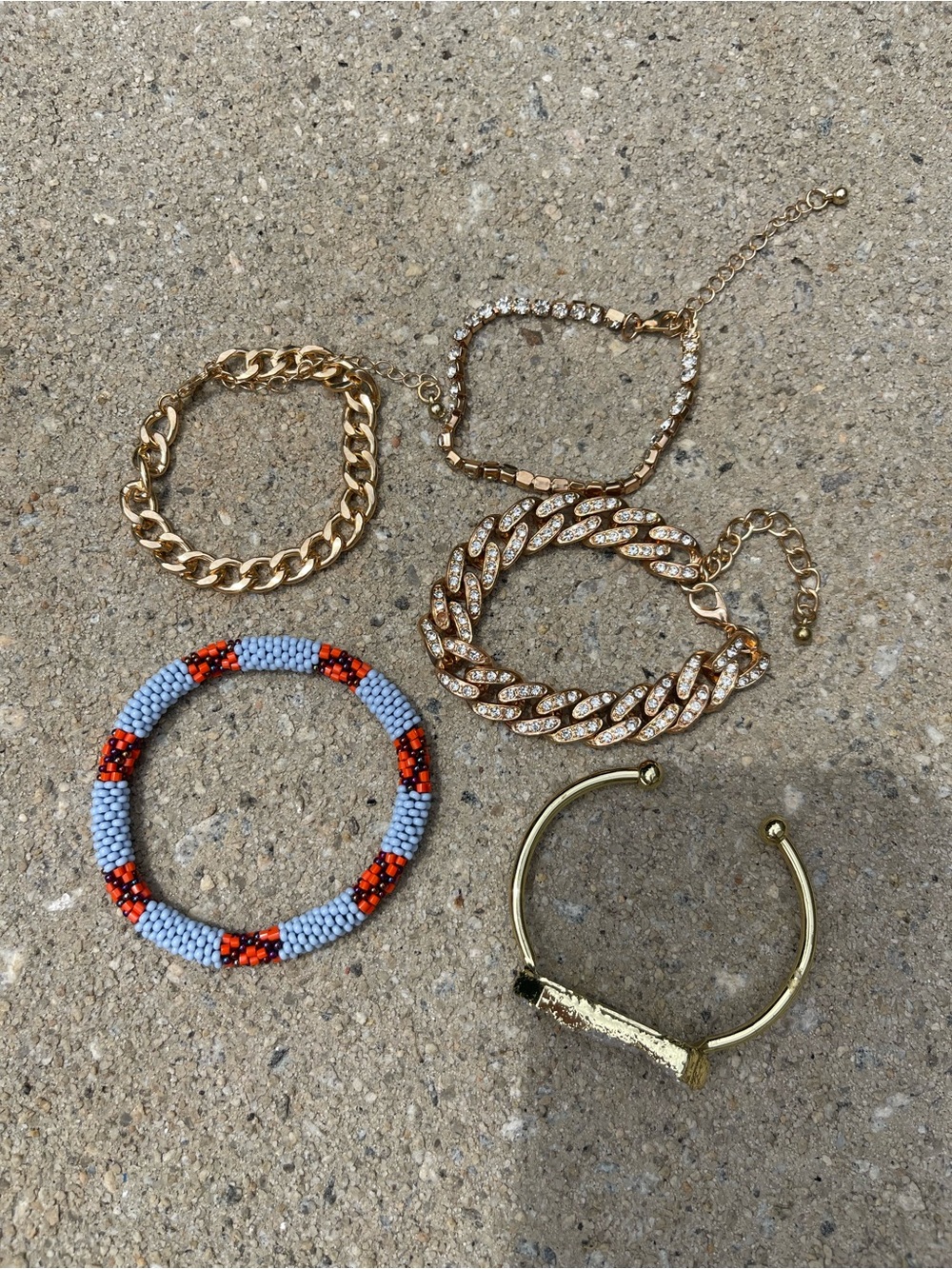 Gold Multi-Style Women’s Bracelet Set with Blue & Orange Beaded Accent